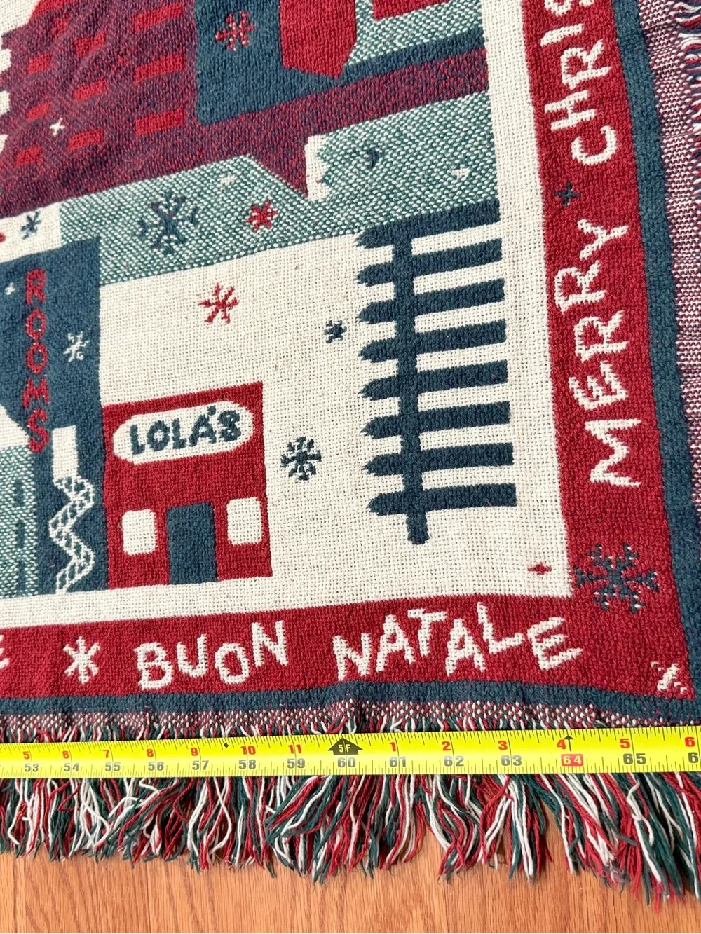 Holiday Village Fringe Throw Blanket - Red, Green & Cream 66x46